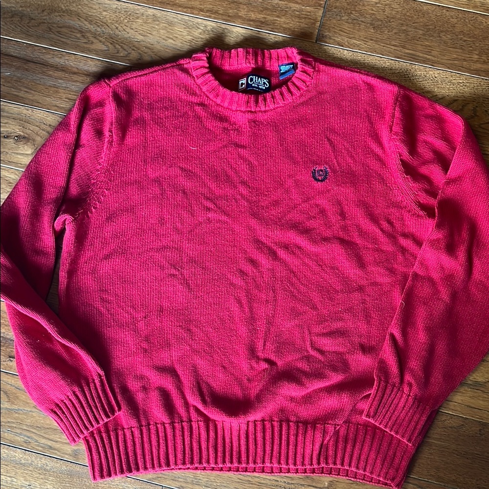 Chaps Men's Vibrant Red Crewneck 100 % cotton Sweater